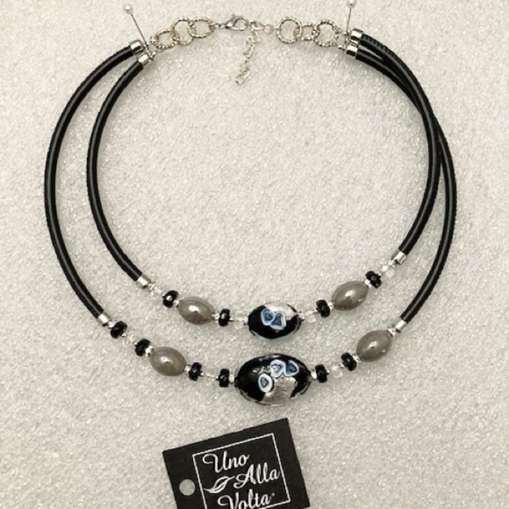 Uno Alla Volta Ebony Dusk Murano Necklace, 16”-18”, New
